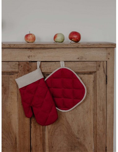 Santa Clause Glove Linen Oven Mitt & Pot Holder | Red pas chere