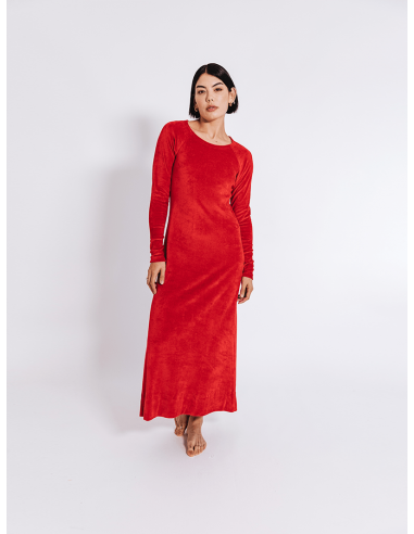 Organic Vegan Velour Dress | Scarlet Red de pas cher