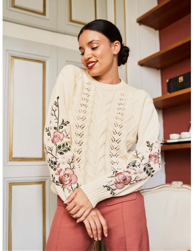 Mist Organic Cotton Floral Embroidered Jumper | Ecru ouvre sa boutique