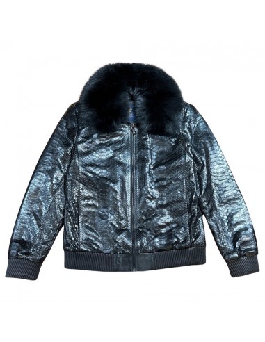 Barya NewYork Black Python Detachable Mink Collar Bomber Jacket Profitez des Offres !