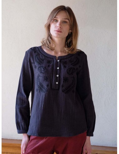 Fara Embroidered Cotton Blouse | Grey Véritable concentré