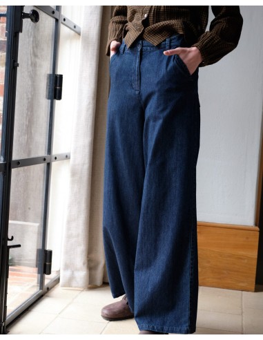 Harper Cotton Wide Leg Trousers | Blue ouvre sa boutique