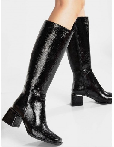 Anelise Knee High Vegan Leather Boots | Black Patent paiement sécurisé