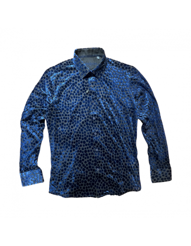 Barabas Navy Blue Dot Velvet Button Up Shirt acheter