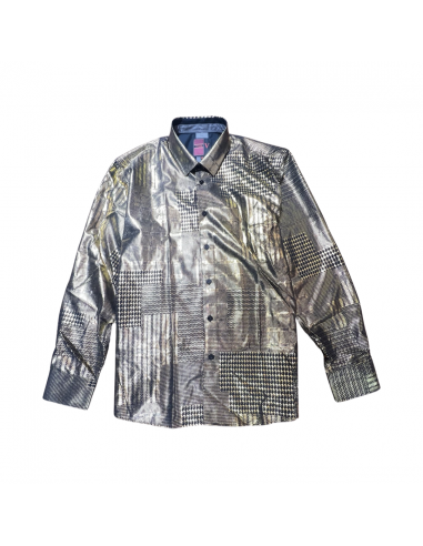 Vassari Black & Gold Geometric Button Up Shirt la livraison gratuite