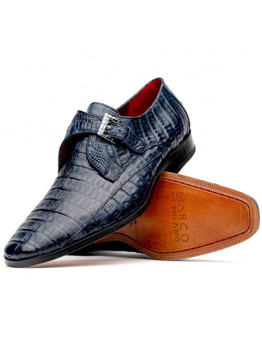 Marco Di Milano Rovigo Navy Caiman Crocodile Monk Strap Dress Shoes la livraison gratuite