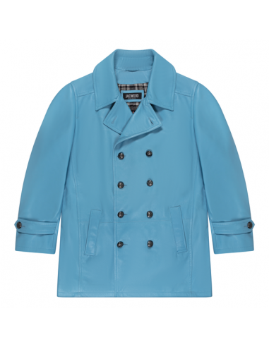 Kashani Powder Blue Double Breasted Lambskin 3/4 Trench Coat basket pas cher