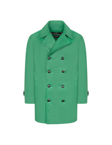 Kashani Kelly Green Double Breasted Lambskin 3/4 Trench Coat 2024