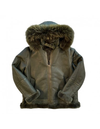 Kashani Olive Green Fox Fur Hooded Aviator Shearling Jacket Voir les baskets