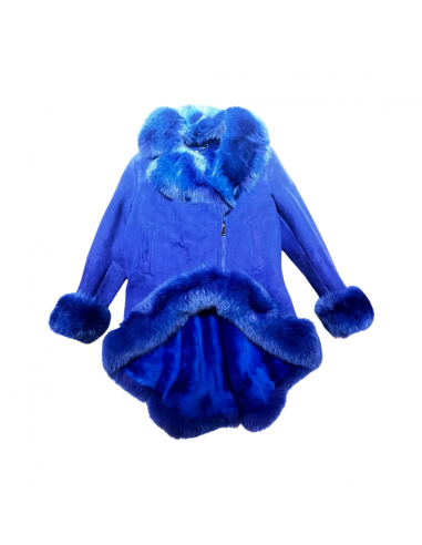 Kashani Ladies Blue Fox Cropped Long Trench Shearling Coat sélection de produits