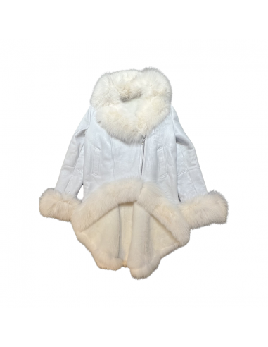 Kashani Ladies White Fox Cropped Long Trench Shearling Coat plus qu'un jeu 