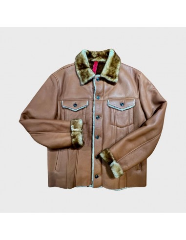 Goose Country Cognac Double Pocket Bomber Shearling Coat de pas cher