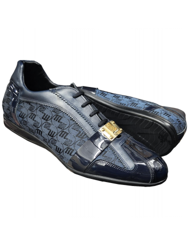 Mauri 8665 Wonder Blue Genuine Crocodile Patent Leather Fabric Sneakers pour bénéficier 