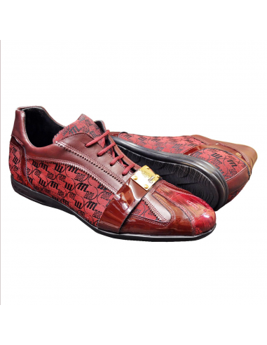 Mauri 8665 Ruby Red Genuine Crocodile Patent Leather Fabric Sneakers le des métaux précieux