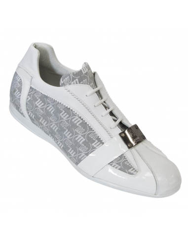 Mauri 8665 White Genuine Crocodile Patent Leather Fabric Sneakers de la marque