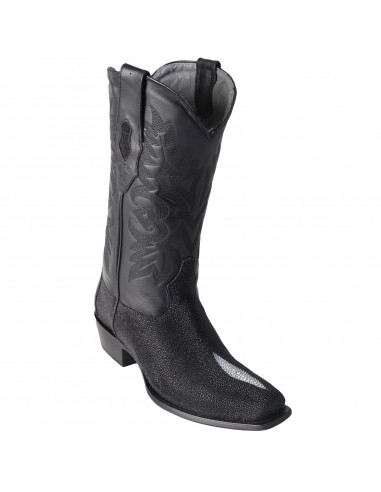 Los Altos Black Single Stone Stingray Square 7-Toe Cowboy Boots Pour