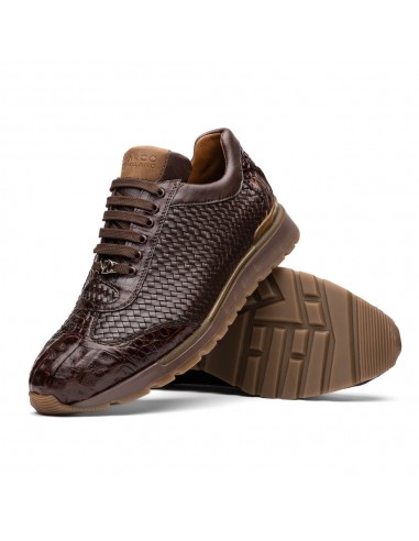 Marco Di Milano Roma Brown Woven Calfskin & Crocodile Sneakers pas cher 