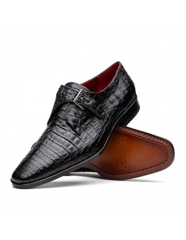 Marco Di Milano Rovigo Black Caiman Crocodile Monk Strap Dress Shoes pas chere