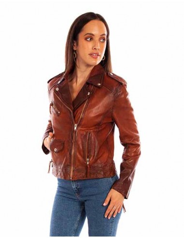 Scully Ladies Vintage Brown Lambskin Biker Jacket de votre