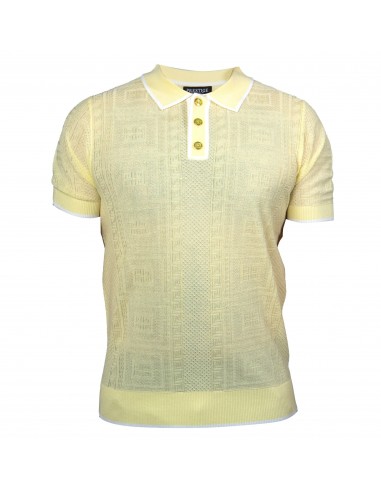 Prestige Yellow Greek Key Knit Button Polo Shirt Voir les baskets