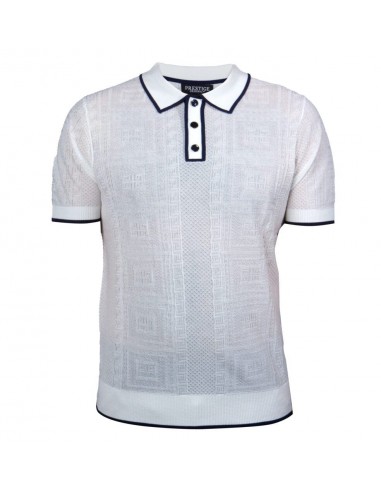 Prestige White Greek Key Knit Button Polo Shirt france