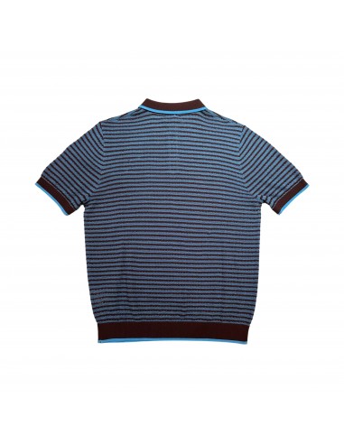 Prestige Brown & Blue Stripe Knit Button Polo Shirt À commander