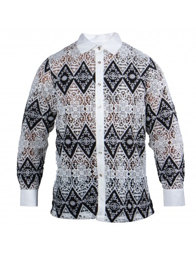 Prestige White Sacred Geometry Lace Button Up Shirt solde