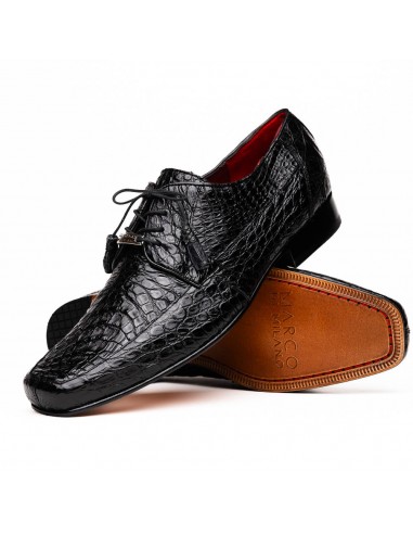 Marco Di Milano Leonardo Black Caiman Crocodile Derby Dress Shoes une grave pollution 