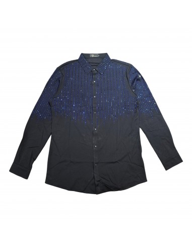 Barocco Black/Blue Crystal Rain Button Up Shirt en stock