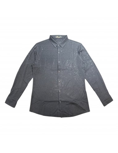 Barocco Black/Black All Over Crystal Button Up Shirt destockage