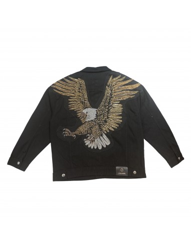 Barocco Eagle Hand Painted Sequin Black Jean Jacket livraison gratuite