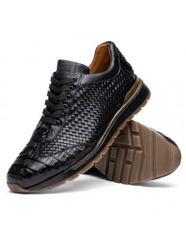 Marco Di Milano Roma Black Woven Calfskin & Crocodile Sneakers Les êtres humains sont 