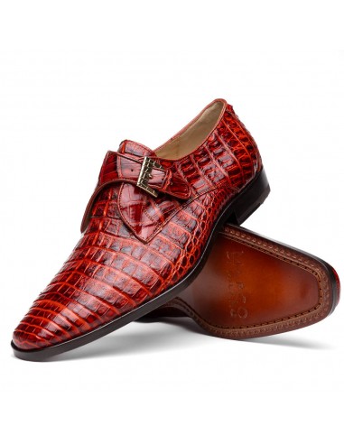 Marco Di Milano Rovigo Rustic Cognac Caiman Crocodile Monk Strap Dress Shoes pas cher 