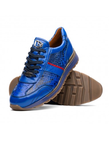 Marco Di Milano Brescia Electric Blue Python & Calfskin Sneakers de pas cher