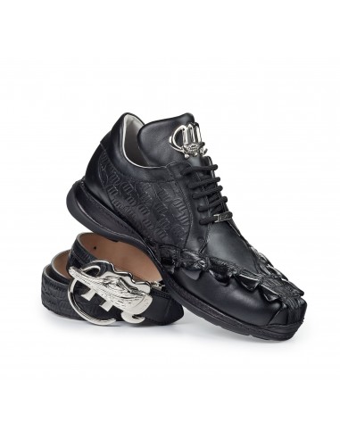 Mauri 8543 Embossed Black Nappa/Hornback Tail Sneakers de France