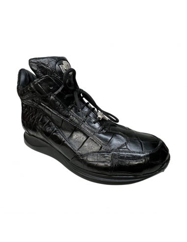 Mauri 8611 Black Hi-top All-Over Alligator Lace Up Sneakers Paris Déstockage Promo