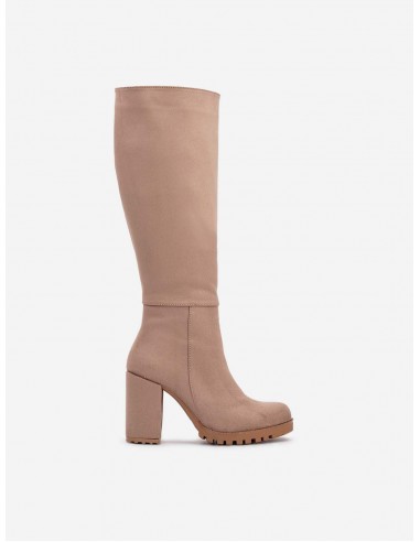 Alize Vegan Suede Wide Calf Platform Boots | Beige Fin de série