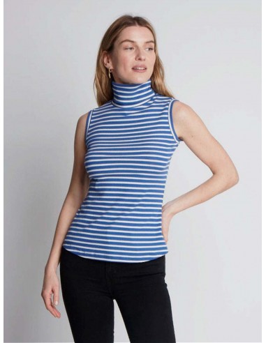 Sleeveless Striped Ribbed Cotton Roll Neck | Multiple Colours de pas cher