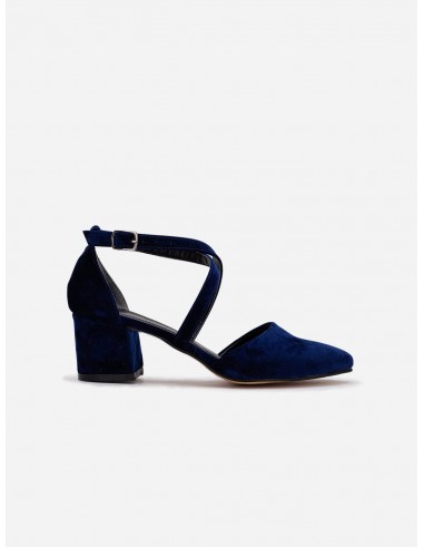 Dolly Vegan Velvet Strappy Heels | Blue en stock