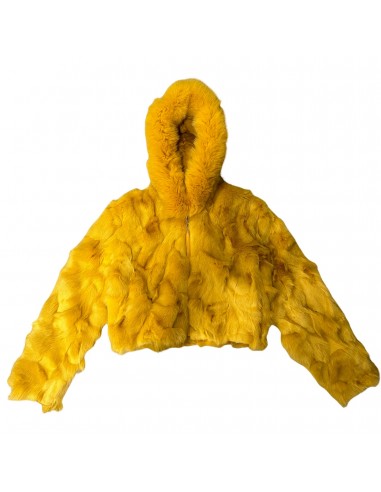 Kashani Ladies Yellow Hooded Fox Fur Coat pas cheres