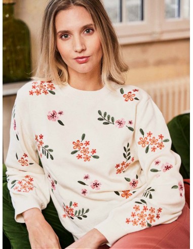 Verbena Organic Cotton Floral Embroidered Jumper | Ecru 50-70% off 