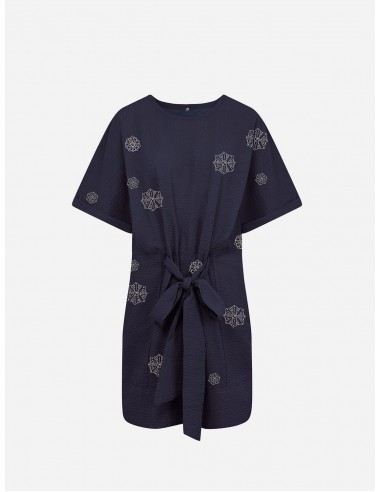 Akina Women's Embroidered Organic Cotton Dress | Navy de l' environnement