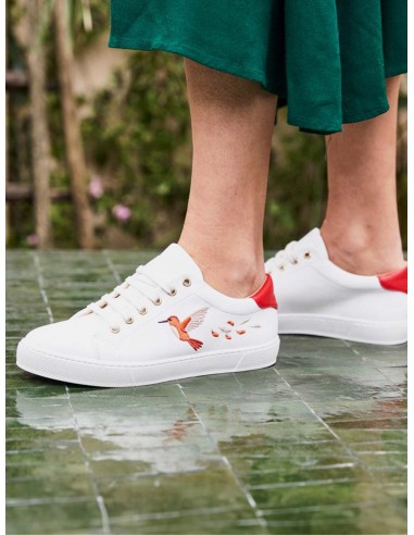 Virevolte Recycled Grain Leather Embroidered Vegan Sneakers | Red Hummingbird destockage