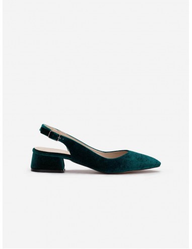 Emma Velvet Vegan Slingback Low Heels | Green outlet