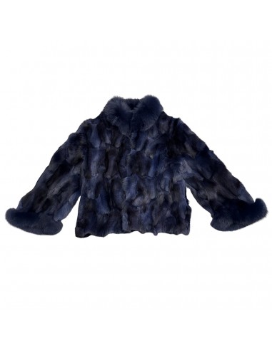 Kashani Ladies Navy Blue Diamond Cut Fox Fur Coat Paris Déstockage Promo