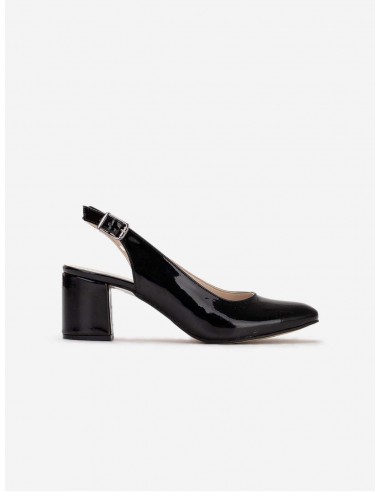 Emma Vegan Leather Slingback Mid Heels | Black Fin de série