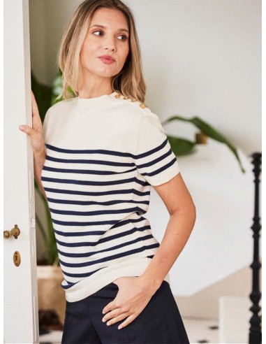 Anemone Organic Cotton Striped Sailor Jumper | Ecru 2023