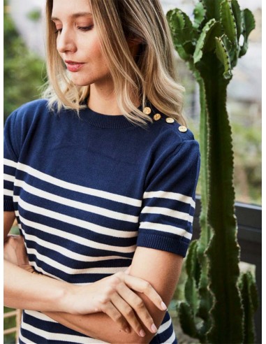 Anemone Organic Cotton Striped Sailor Jumper | Midnight Blue votre