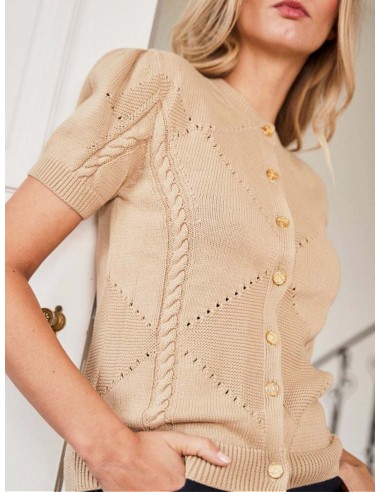 Lily Organic Cotton Knit Detail Cardigan | Almond pour bénéficier 