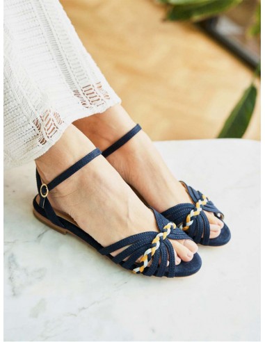 Daffodil Vegan Suede Braid Detail Sandals | Midnight Blue pas cher 